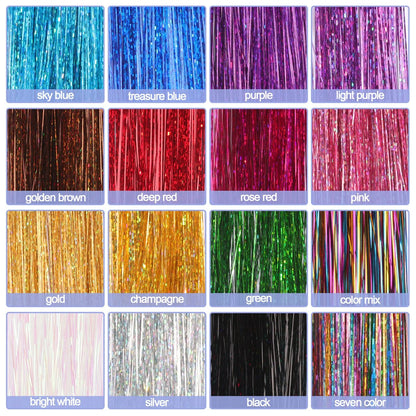 ELASO 16 Colors Hair Tinsel Kit - 48 Inch 3300 Strands Silicone Tinsel Hair Extensions for Fairy, Christmas, Halloween, Cosplay, Party, Highlights and Sparkling Glitter Hair