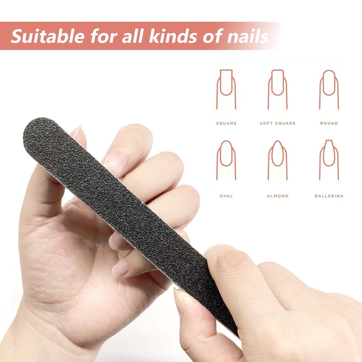 20 Pack 100/180 Grit Black Professional Reusable Emery Nail Files for Acrylic and Natural Nails - görsel 9
