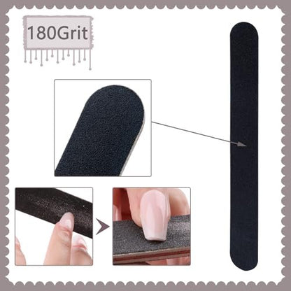 20 Pack 100/180 Grit Black Professional Reusable Emery Nail Files for Acrylic and Natural Nails