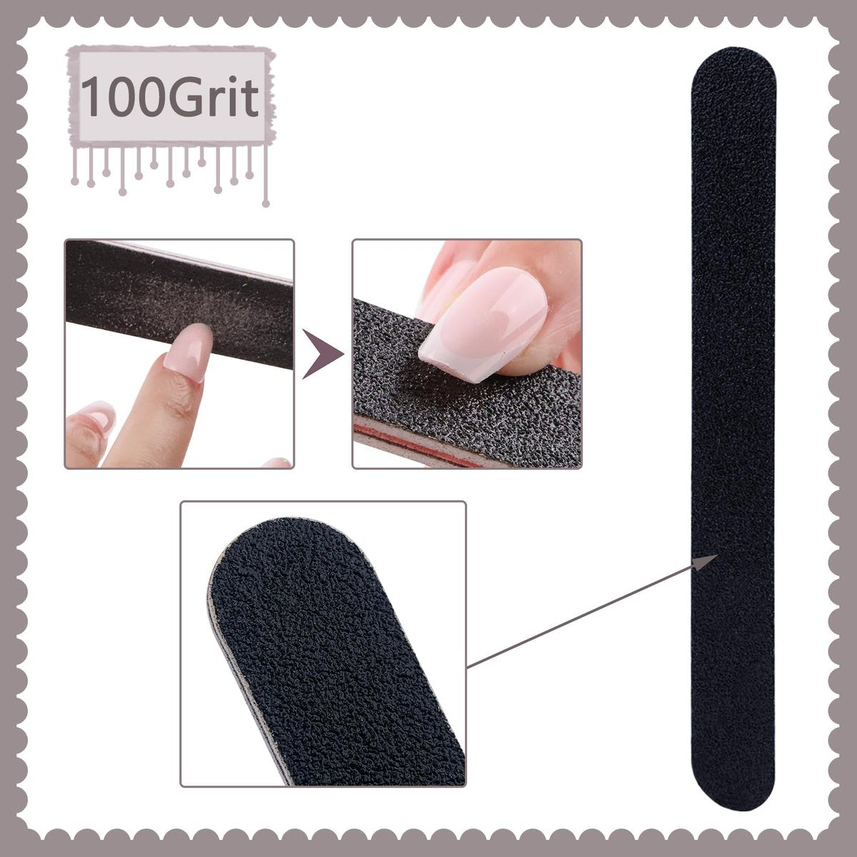 20 Pack 100/180 Grit Black Professional Reusable Emery Nail Files for Acrylic and Natural Nails - görsel 3