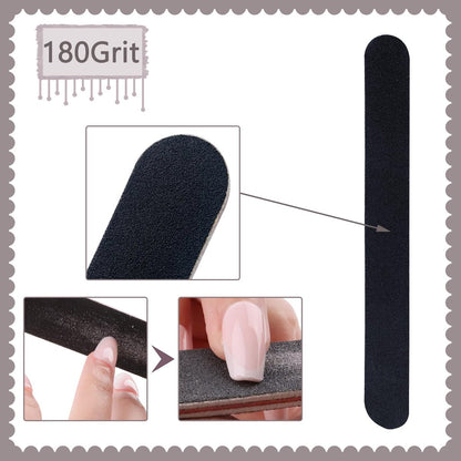 20 Pack 100/180 Grit Black Professional Reusable Emery Nail Files for Acrylic and Natural Nails