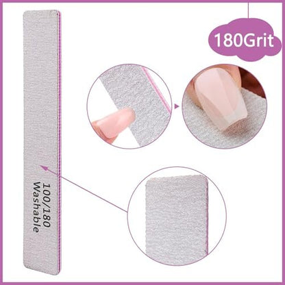 24 Pack Nail Files 100/180 Grit Double Sides Professional Reusable Washable Emery Board Manicure Tool for Acrylic Nails, Pink