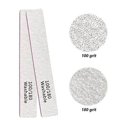 24 Pack Nail Files 100/180 Grit Double Sides Professional Reusable Washable Emery Board Manicure Tool for Acrylic Nails, Pink