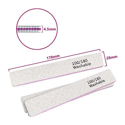 24 Pack Nail Files 100/180 Grit Double Sides Professional Reusable Washable Emery Board Manicure Tool for Acrylic Nails, Pink