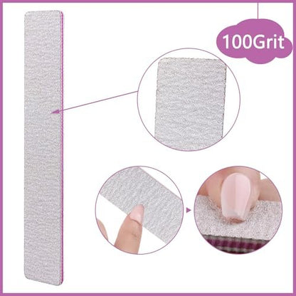 24 Pack Nail Files 100/180 Grit Double Sides Professional Reusable Washable Emery Board Manicure Tool for Acrylic Nails, Pink