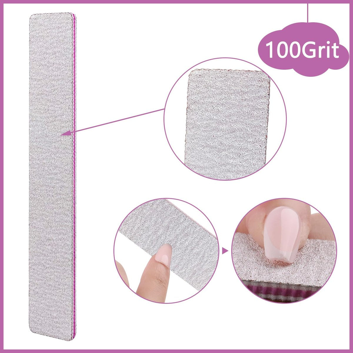 24 Pack Nail Files 100/180 Grit Double Sides Professional Reusable Washable Emery Board Manicure Tool for Acrylic Nails, Pink - görsel 3