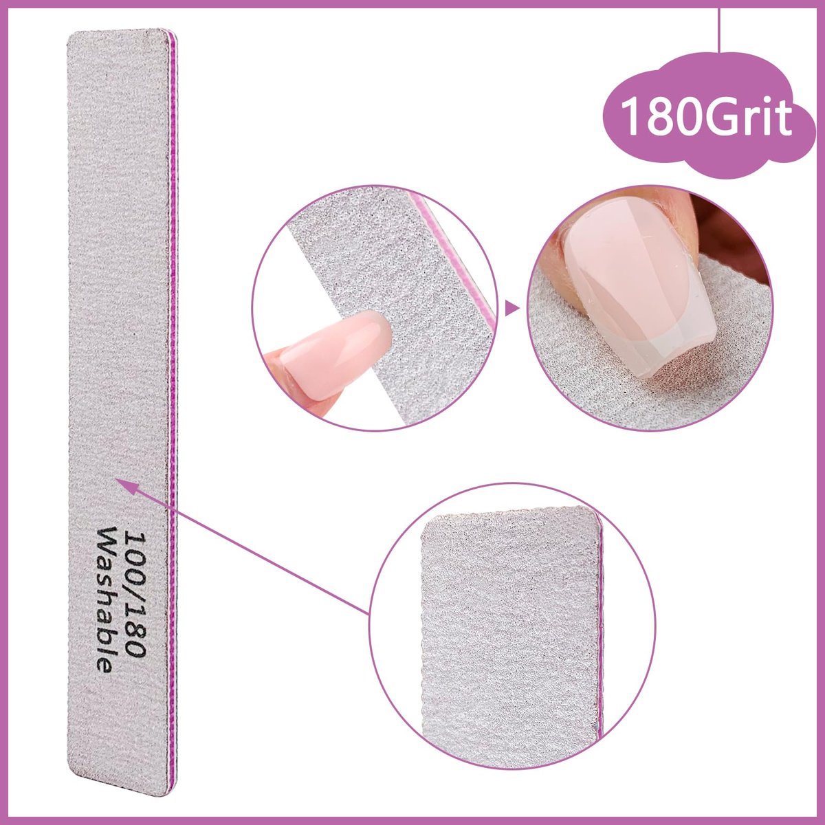 24 Pack Nail Files 100/180 Grit Double Sides Professional Reusable Washable Emery Board Manicure Tool for Acrylic Nails, Pink - görsel 5