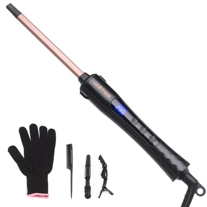 JAETON Small Curling Iron 3/8 Inch (9mm) - Professional Ceramic Tourmaline Curling Wand for Short & Long Hair, Rose Gold, Includes Heat Resistant Glove Avelisse