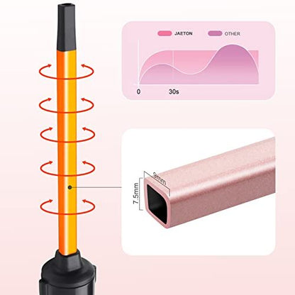 JAETON Small Curling Iron 3/8 Inch (9mm) - Professional Ceramic Tourmaline Curling Wand for Short & Long Hair, Rose Gold, Includes Heat Resistant Glove Avelisse