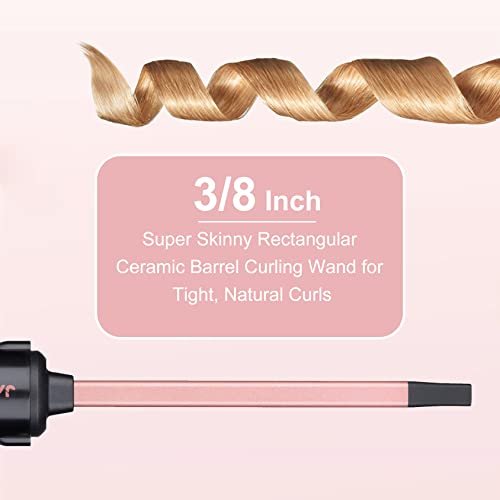 JAETON Small Curling Iron 3/8 Inch (9mm) - Professional Ceramic Tourmaline Curling Wand for Short & Long Hair, Rose Gold, Includes Heat Resistant Glove Avelisse
