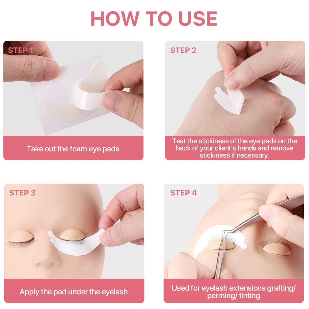 Pretty Memory 100 Pairs Foam Eye Pads for Lash Extensions - Lint Free Hypoallergenic Sticky Under Eye Pads, Latex Free - görsel 13