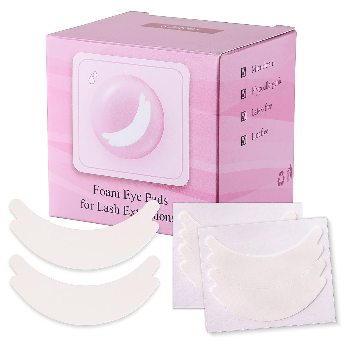 Pretty Memory 100 Pairs Foam Eye Pads for Lash Extensions - Lint Free Hypoallergenic Sticky Under Eye Pads, Latex Free - görsel 1