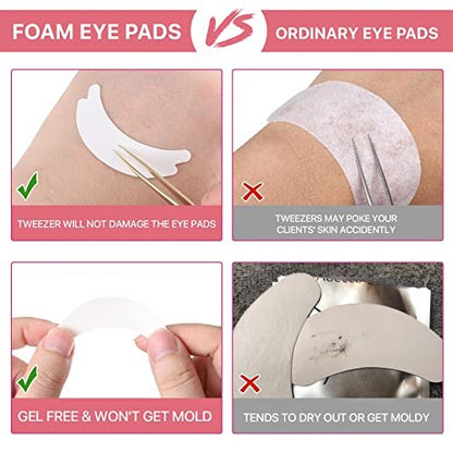 Pretty Memory 100 Pairs Foam Eye Pads for Lash Extensions - Lint Free Hypoallergenic Sticky Under Eye Pads, Latex Free