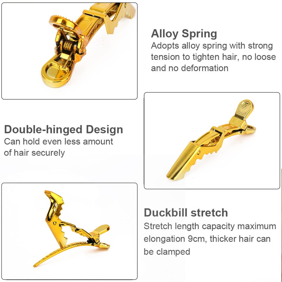 Premium Hair Clips 12 Pack - Large Croc Clips for Thick Hair Styling and Sectioning - Gold Avelisse