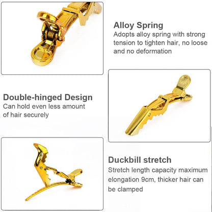 Premium Hair Clips 12 Pack - Large Croc Clips for Thick Hair Styling and Sectioning - Gold Avelisse