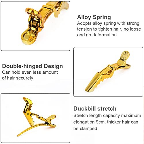 Premium Hair Clips 12 Pack - Large Croc Clips for Thick Hair Styling and Sectioning - Gold Avelisse