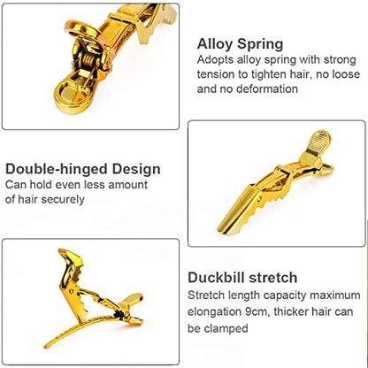 Premium Hair Clips 12 Pack - Large Croc Clips for Thick Hair Styling and Sectioning - Gold Avelisse