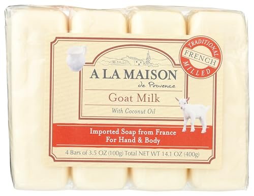 A LA MAISON Goat Milk Bar Soap - Triple French Milled Natural Moisturizing Hand Soap (4 Bars, 3.5 oz Each) Avelisse