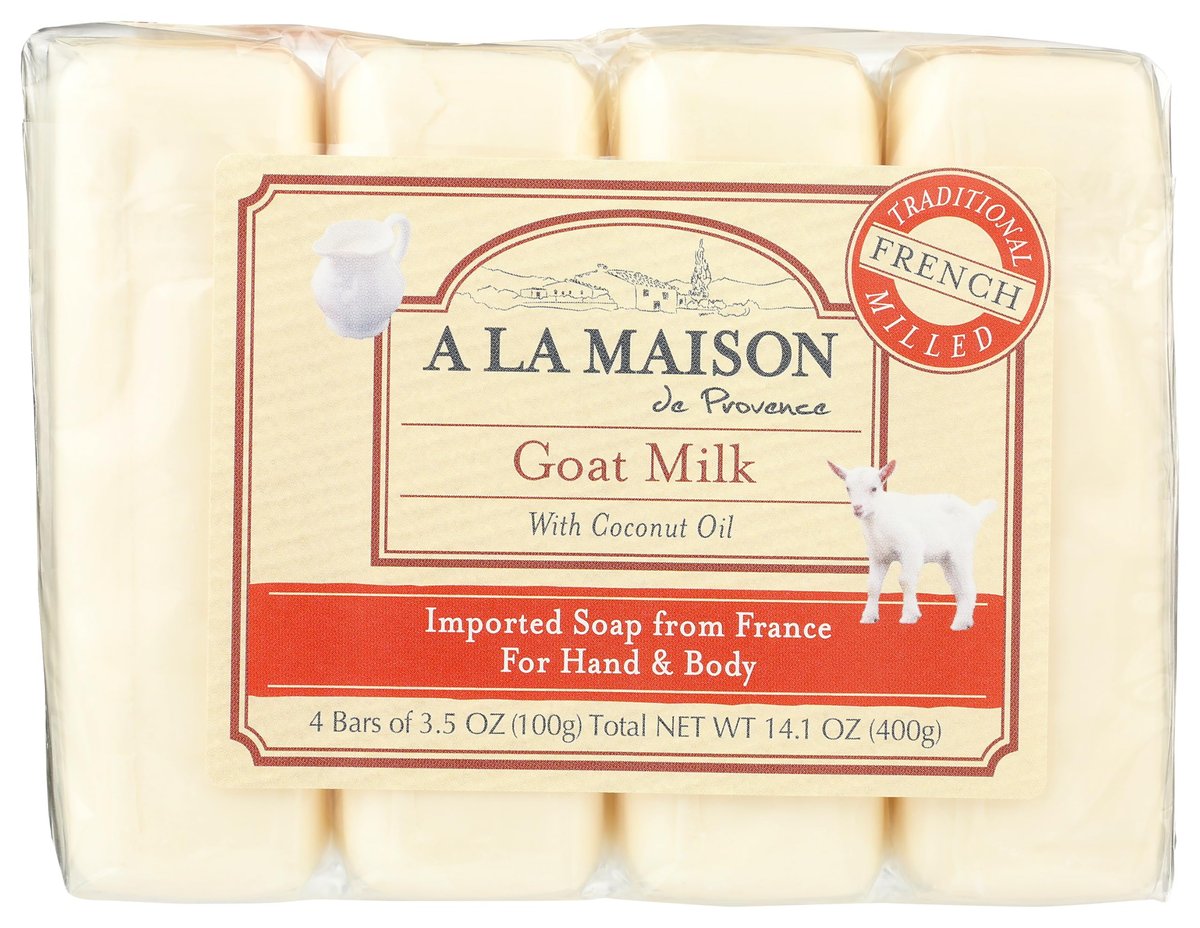 A LA MAISON Goat Milk Bar Soap - Triple French Milled Natural Moisturizing Hand Soap (4 Bars, 3.5 oz Each) Avelisse