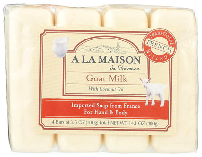 A LA MAISON Goat Milk Bar Soap - Triple French Milled Natural Moisturizing Hand Soap (4 Bars, 3.5 oz Each) Avelisse