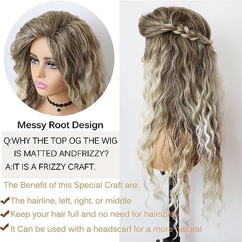 GNIMEGIL 26 Inch Ombre Ash Blonde Curly Wig – Fluffy 80s Long Wavy Wig for Women, Big Volume Synthetic Hair for Parties, Halloween, and Daily Wear Avelisse