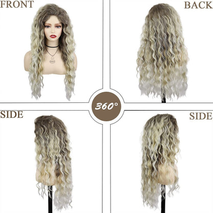 GNIMEGIL 26 Inch Ombre Ash Blonde Curly Wig – Fluffy 80s Long Wavy Wig for Women, Big Volume Synthetic Hair for Parties, Halloween, and Daily Wear Avelisse