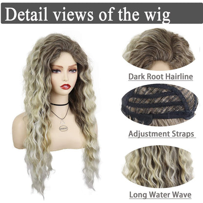 GNIMEGIL 26 Inch Ombre Ash Blonde Curly Wig – Fluffy 80s Long Wavy Wig for Women, Big Volume Synthetic Hair for Parties, Halloween, and Daily Wear Avelisse