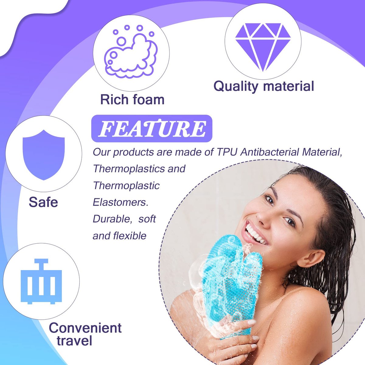 Karenhi 2-Piece Honeycomb Exfoliating Glove Set – Blue & Purple Bath Mitts for Body Shower, Quick-Drying Loofah Scrubber - görsel 13
