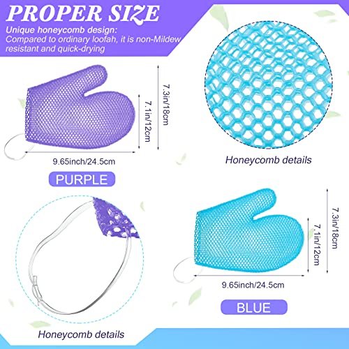 Karenhi 2-Piece Honeycomb Exfoliating Glove Set – Blue & Purple Bath Mitts for Body Shower, Quick-Drying Loofah Scrubber - görsel 10