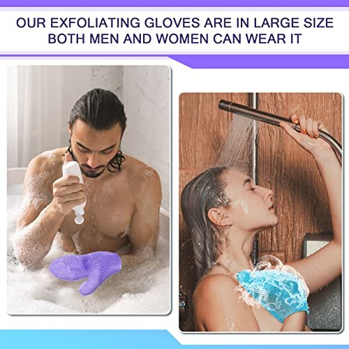 Karenhi 2-Piece Honeycomb Exfoliating Glove Set – Blue & Purple Bath Mitts for Body Shower, Quick-Drying Loofah Scrubber - görsel 4