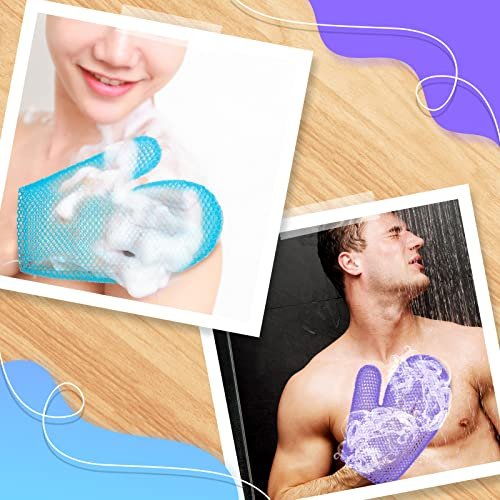 Karenhi 2-Piece Honeycomb Exfoliating Glove Set – Blue & Purple Bath Mitts for Body Shower, Quick-Drying Loofah Scrubber - görsel 6