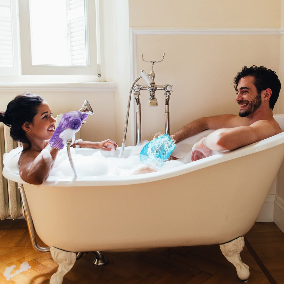 Karenhi 2-Piece Honeycomb Exfoliating Glove Set – Blue & Purple Bath Mitts for Body Shower, Quick-Drying Loofah Scrubber - görsel 7
