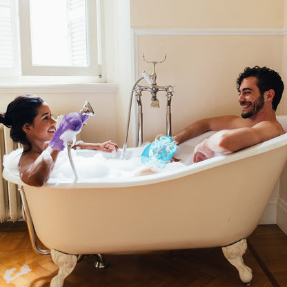 Karenhi 2-Piece Honeycomb Exfoliating Glove Set – Blue & Purple Bath Mitts for Body Shower, Quick-Drying Loofah Scrubber