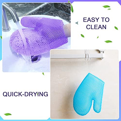 Karenhi 2-Piece Honeycomb Exfoliating Glove Set – Blue & Purple Bath Mitts for Body Shower, Quick-Drying Loofah Scrubber - görsel 12