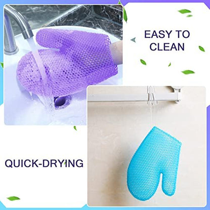 Karenhi 2-Piece Honeycomb Exfoliating Glove Set – Blue & Purple Bath Mitts for Body Shower, Quick-Drying Loofah Scrubber