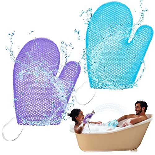 Karenhi 2-Piece Honeycomb Exfoliating Glove Set – Blue & Purple Bath Mitts for Body Shower, Quick-Drying Loofah Scrubber - görsel 2