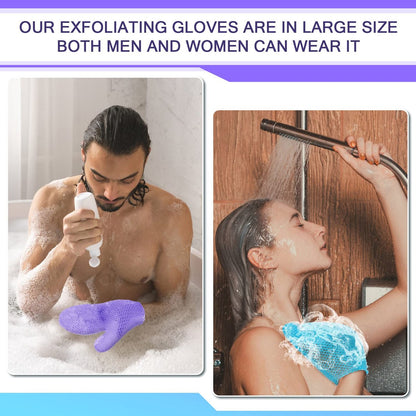 Karenhi 2-Piece Honeycomb Exfoliating Glove Set – Blue & Purple Bath Mitts for Body Shower, Quick-Drying Loofah Scrubber