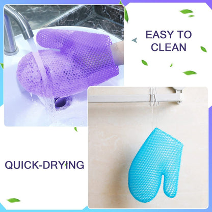 Karenhi 2-Piece Honeycomb Exfoliating Glove Set – Blue & Purple Bath Mitts for Body Shower, Quick-Drying Loofah Scrubber