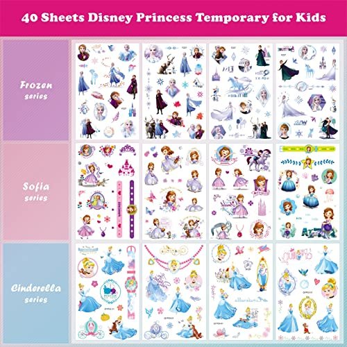 40 Sheets Princess Tattoos for Kids - Cartoon Temporary Tattoo Stickers Party Favor Set for Girls Boys - görsel 4