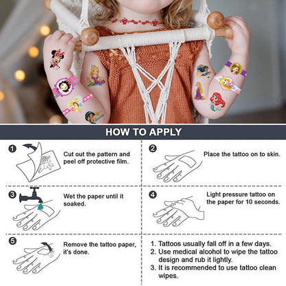 40 Sheets Princess Tattoos for Kids - Cartoon Temporary Tattoo Stickers Party Favor Set for Girls Boys