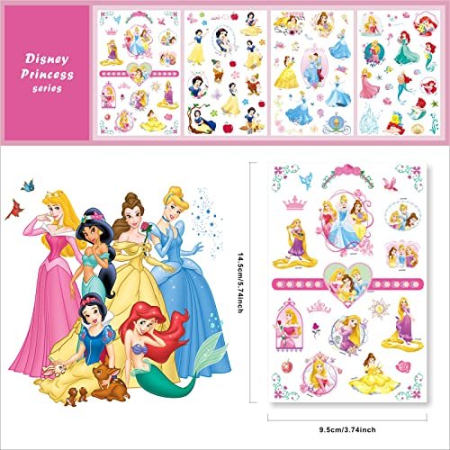 40 Sheets Princess Tattoos for Kids - Cartoon Temporary Tattoo Stickers Party Favor Set for Girls Boys - görsel 6