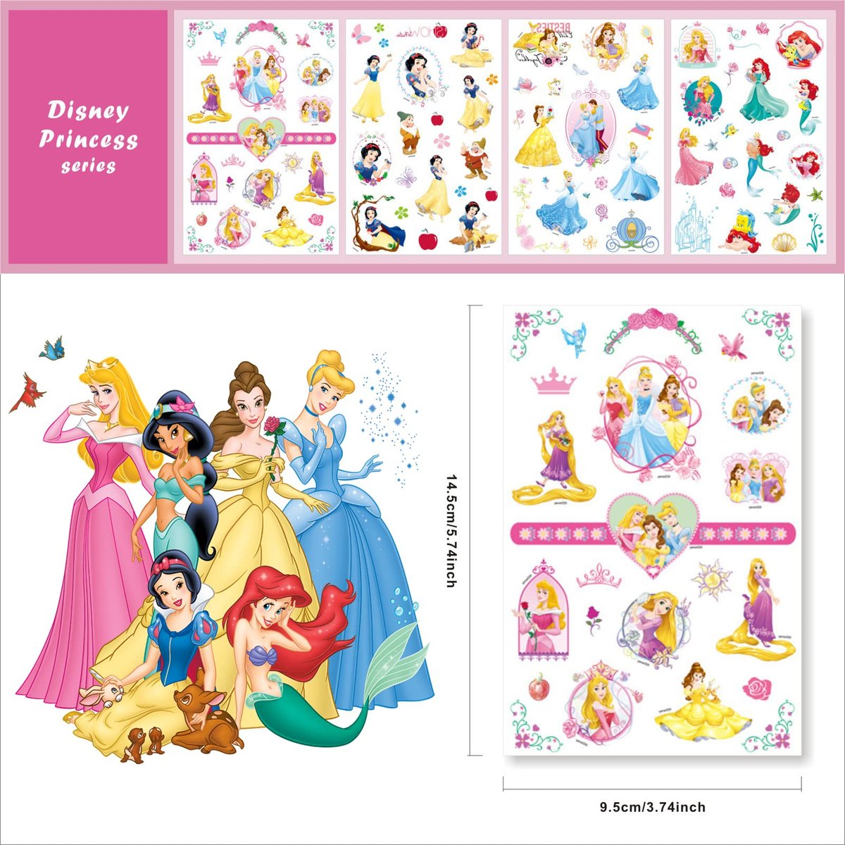 40 Sheets Princess Tattoos for Kids - Cartoon Temporary Tattoo Stickers Party Favor Set for Girls Boys - görsel 5