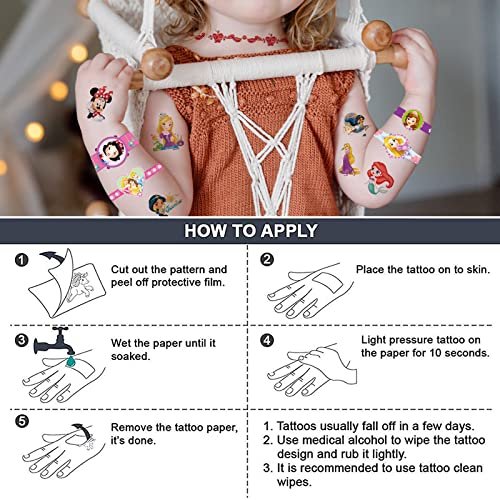 40 Sheets Princess Tattoos for Kids - Cartoon Temporary Tattoo Stickers Party Favor Set for Girls Boys - görsel 14