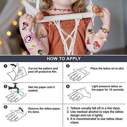 40 Sheets Princess Tattoos for Kids - Cartoon Temporary Tattoo Stickers Party Favor Set for Girls Boys