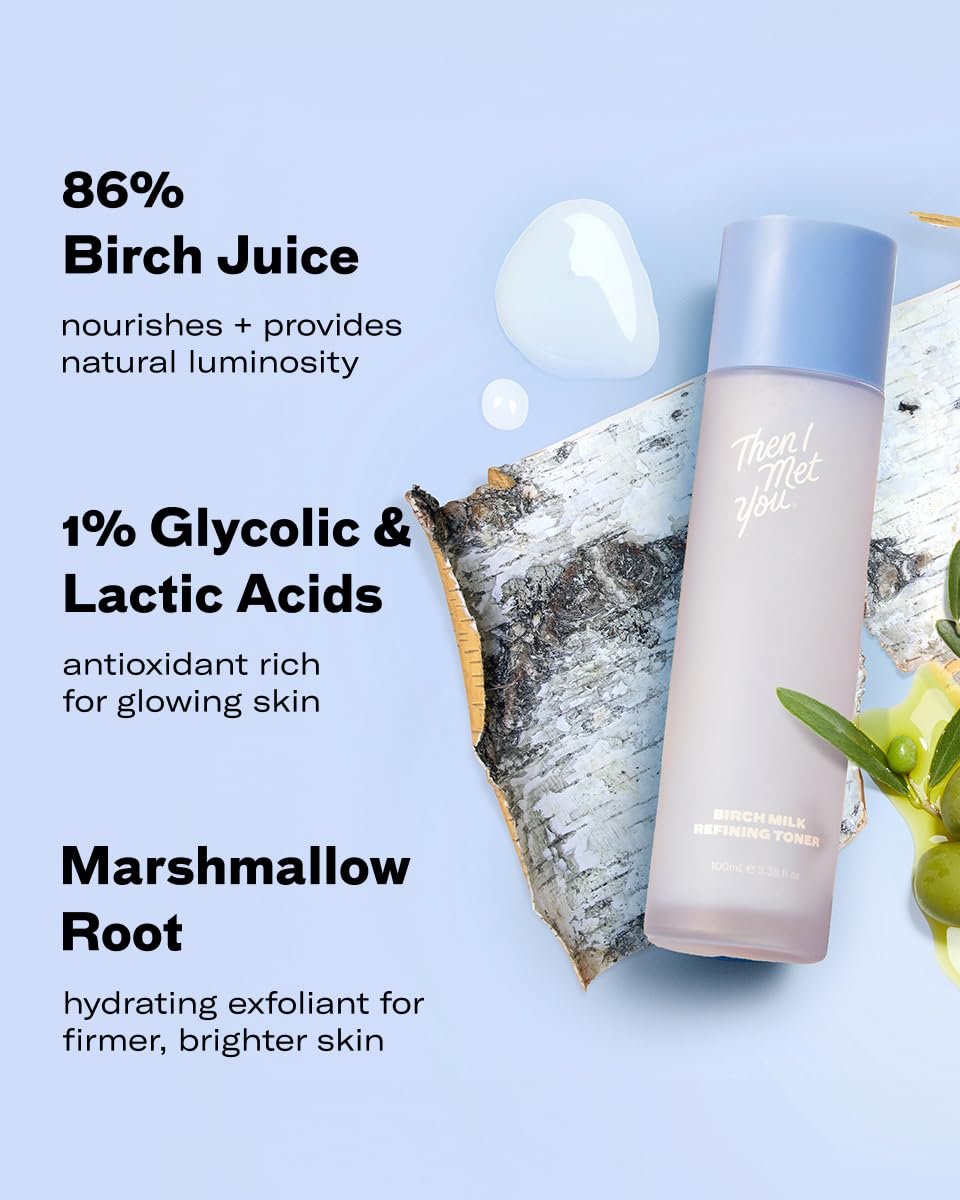 Then I Met You Birch Milk Refining Toner - Hydrating & Exfoliating Milky Toner for Deep Hydration, Pore Minimizing & Skin Barrier Strengthening - Korean Skincare, 3.38 oz Avelisse