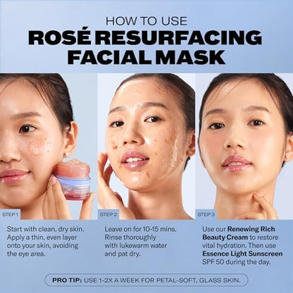 Then I Met You Rosé Resurfacing Facial Mask – Nourishing & Brightening AHA/BHA Acid Mask for Glass Skin, Vegan & Clean Skincare (1.76 oz) Avelisse