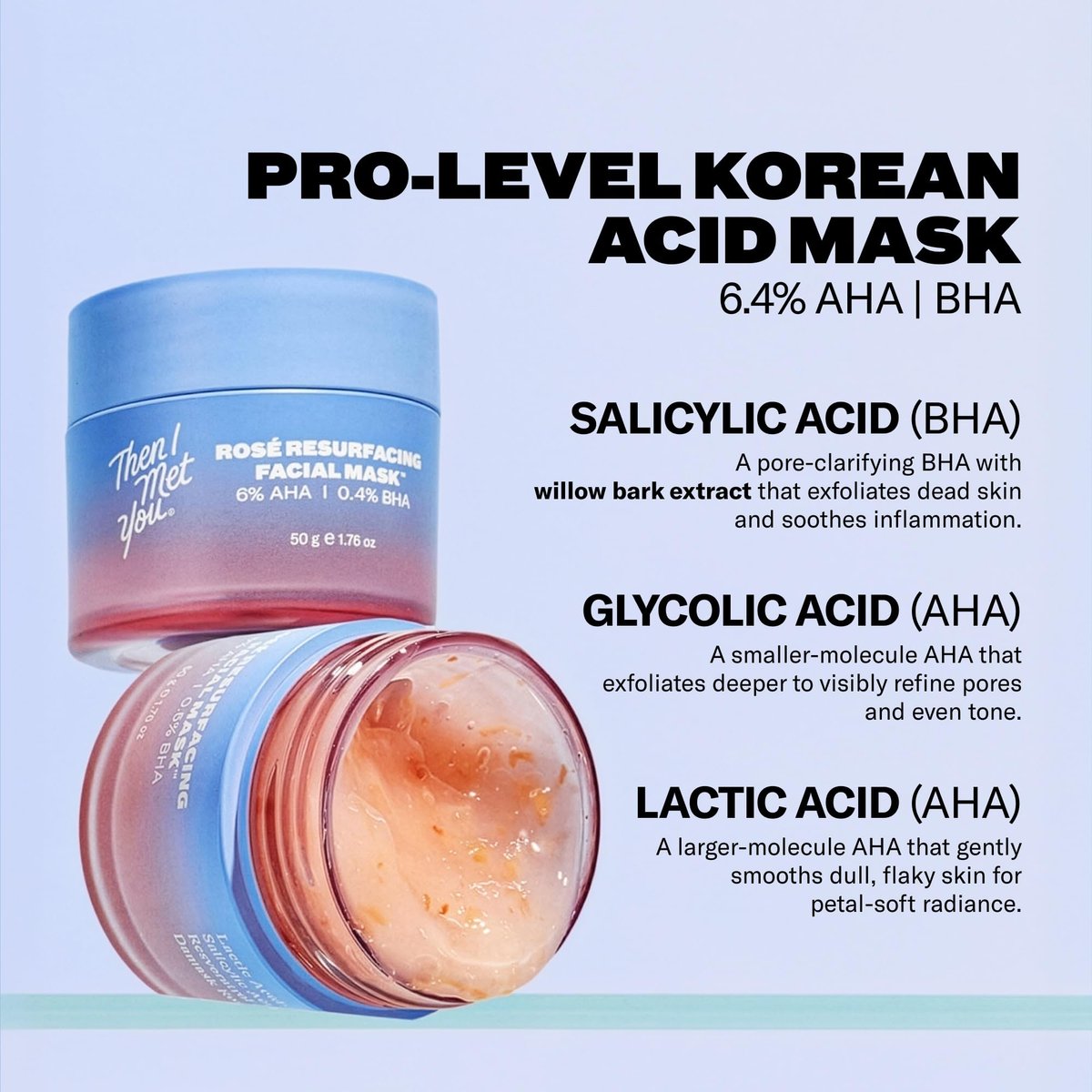 Then I Met You Rosé Resurfacing Facial Mask – Nourishing & Brightening AHA/BHA Acid Mask for Glass Skin, Vegan & Clean Skincare (1.76 oz) Avelisse