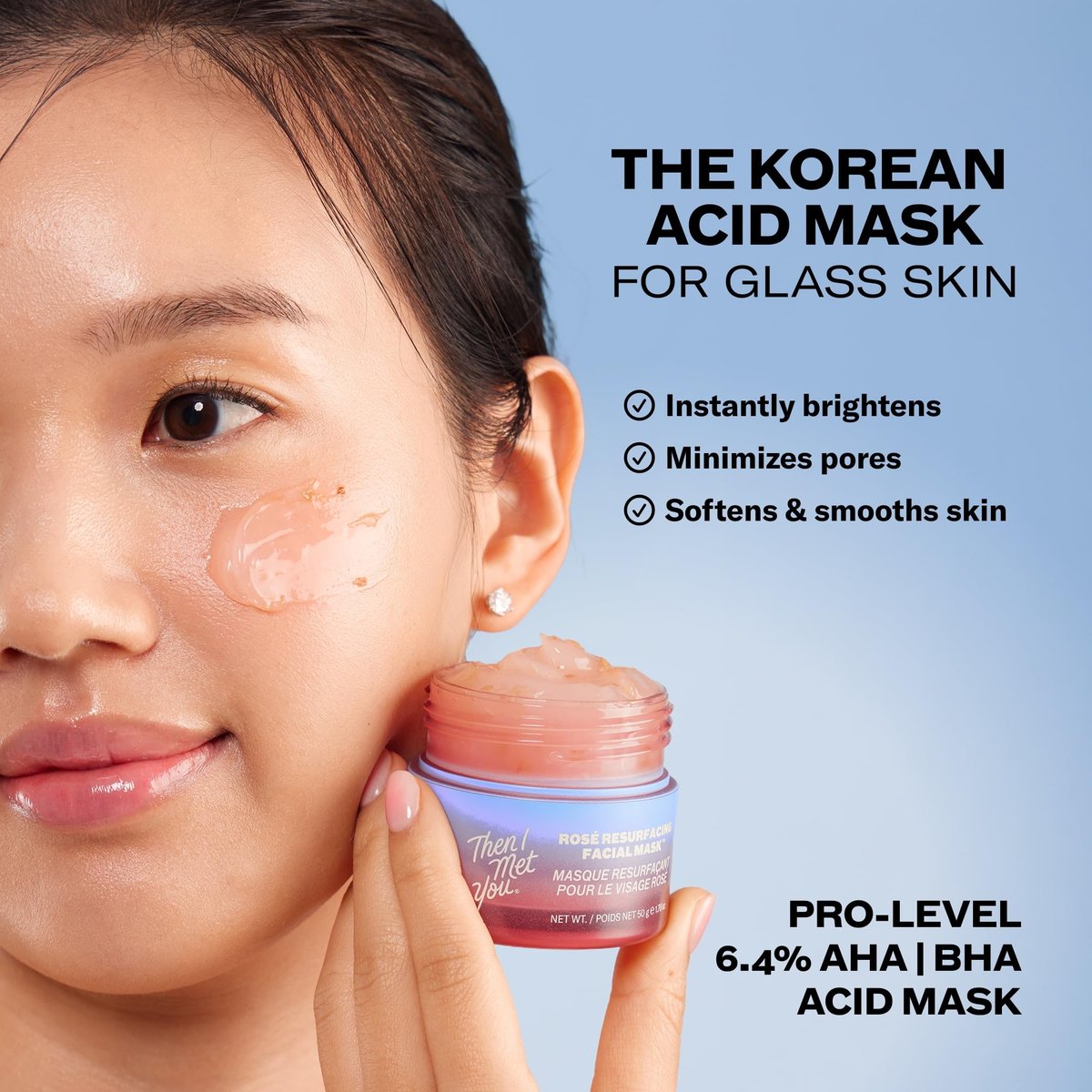 Then I Met You Rosé Resurfacing Facial Mask – Nourishing & Brightening AHA/BHA Acid Mask for Glass Skin, Vegan & Clean Skincare (1.76 oz) Avelisse