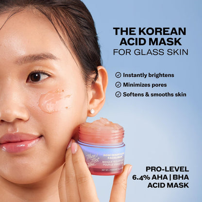 Then I Met You Rosé Resurfacing Facial Mask – Nourishing & Brightening AHA/BHA Acid Mask for Glass Skin, Vegan & Clean Skincare (1.76 oz) Avelisse
