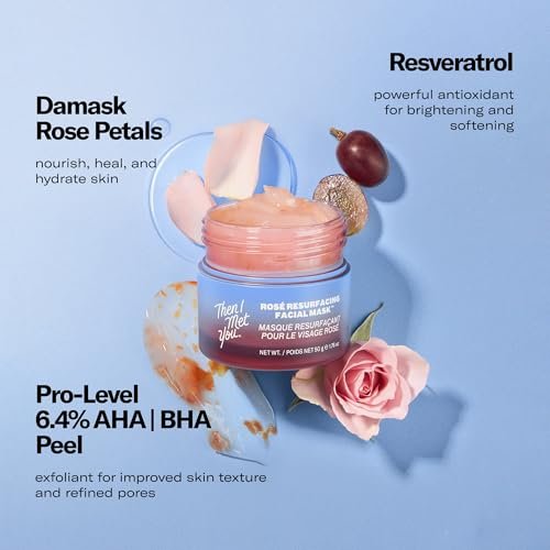 Then I Met You Rosé Resurfacing Facial Mask – Nourishing & Brightening AHA/BHA Acid Mask for Glass Skin, Vegan & Clean Skincare (1.76 oz) Avelisse